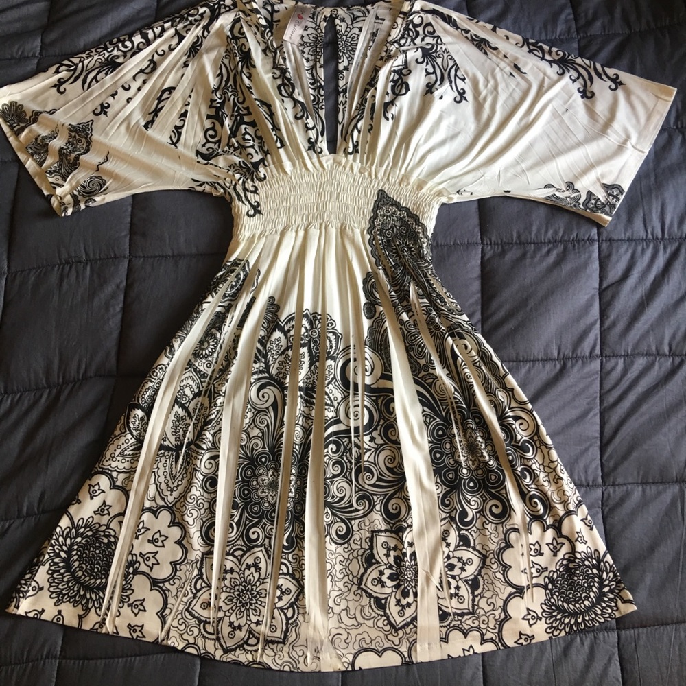 5th Culture Pleated Black and White Dress